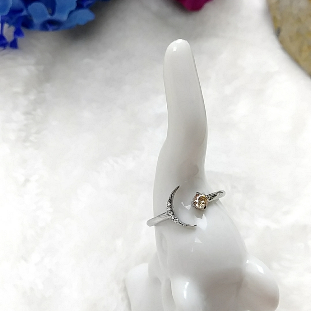 Crescent Moon Dainty Rhinestone Ring Celestial Galaxy Astrology Moon Child - Picture 9 of 12